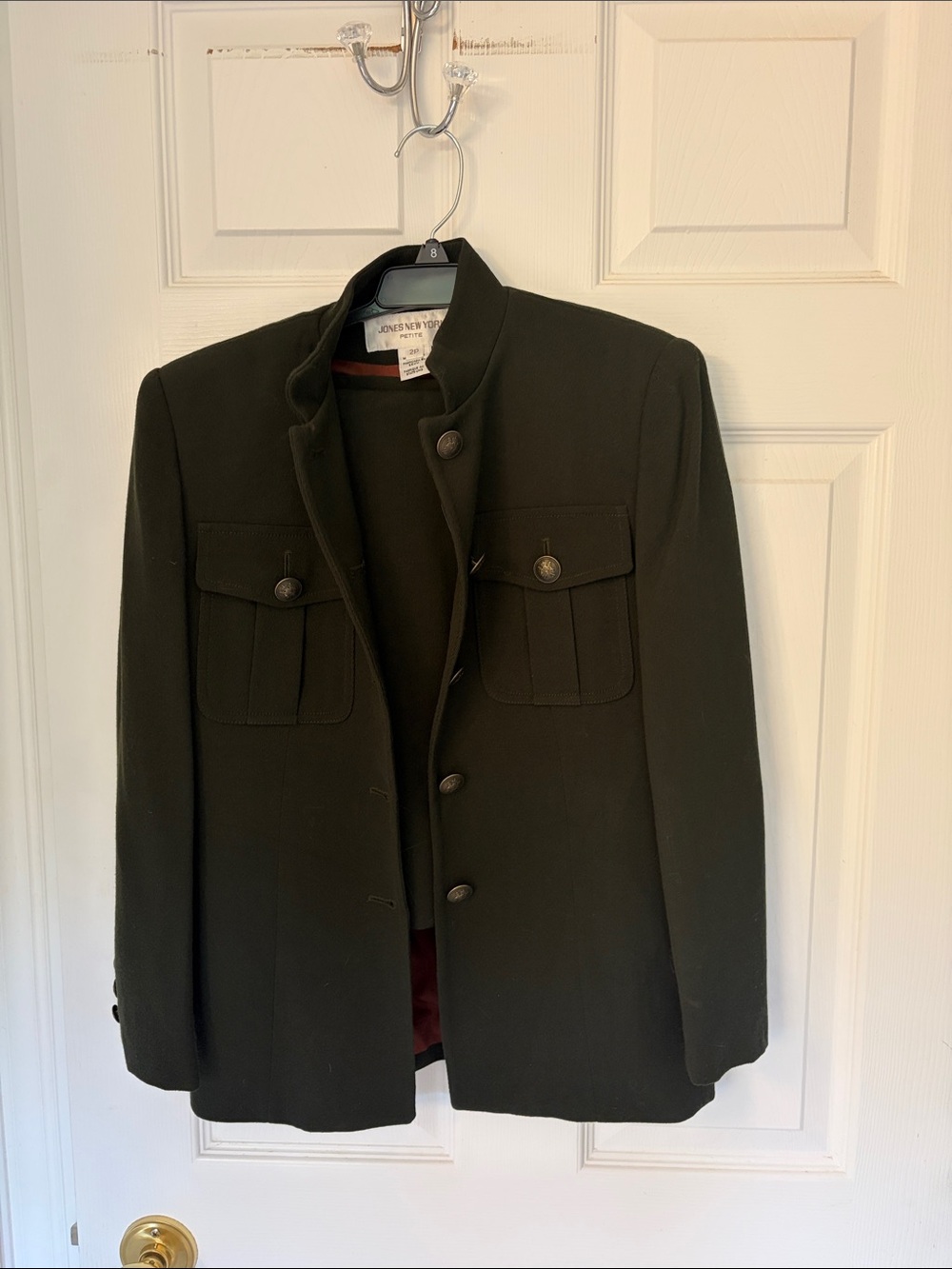 Jones New York Olive Green Military-Inspired Women’s Blazer and skirt